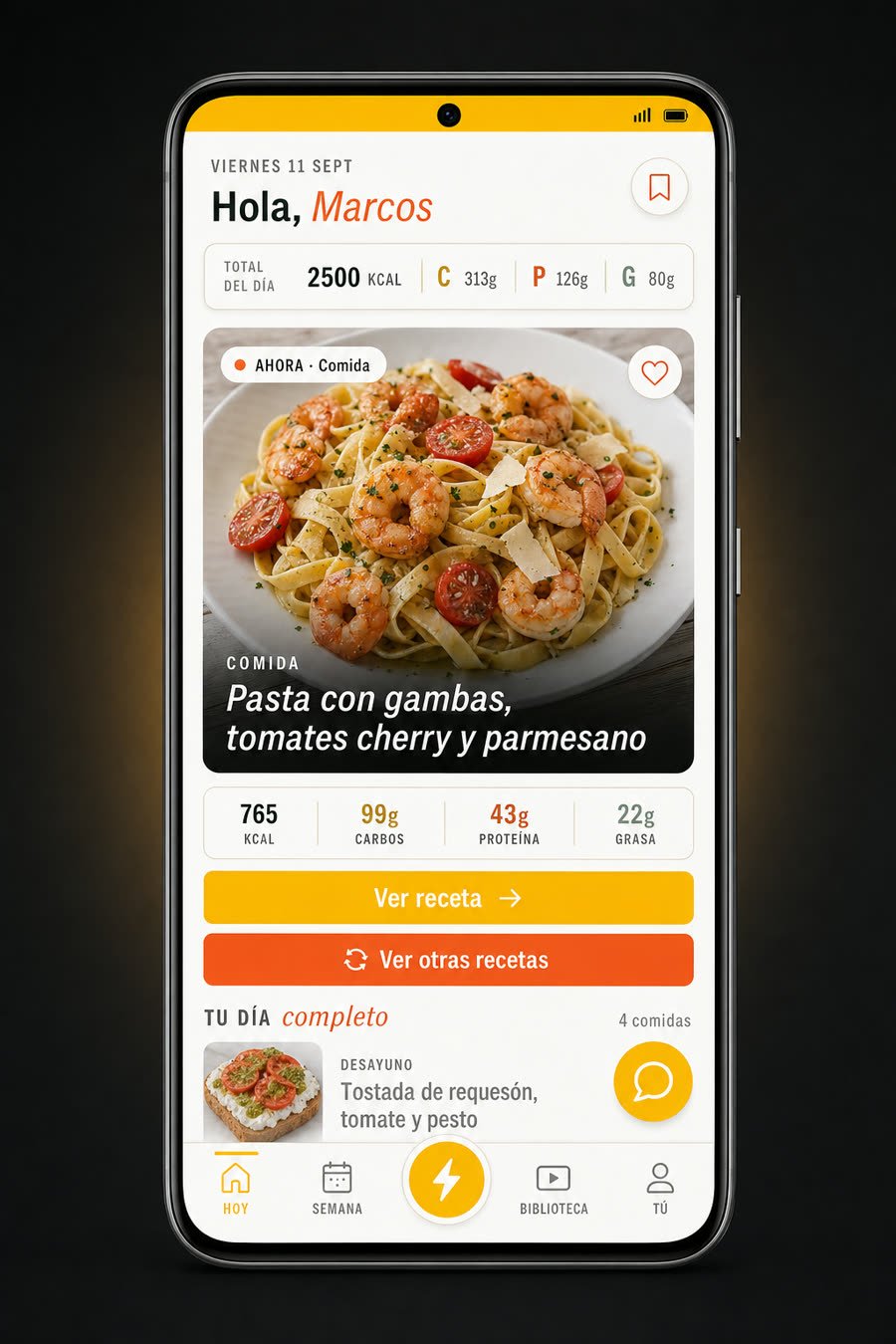 Así se ve el plan del día en la app de PRIME