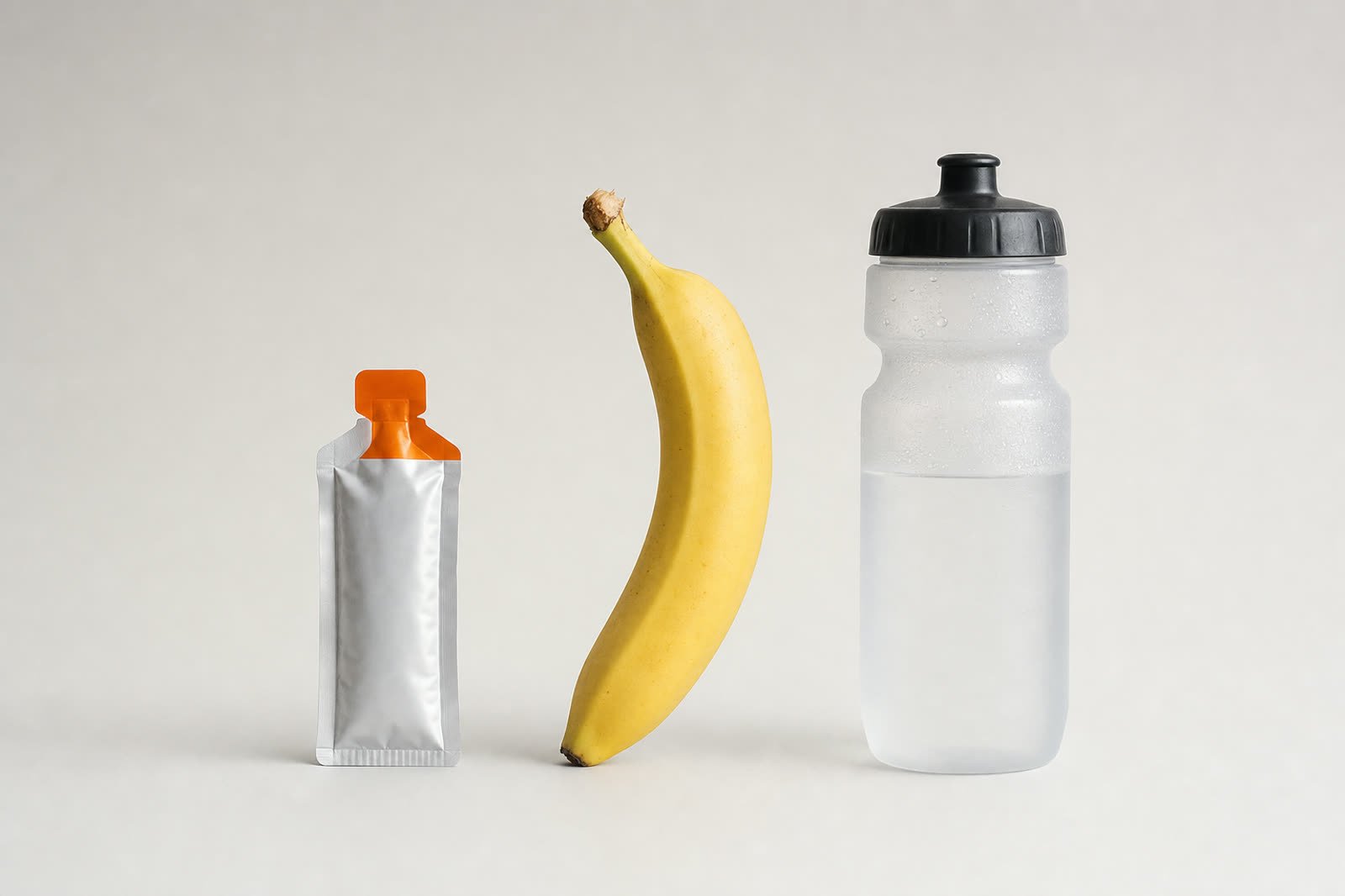 Gel energético, plátano y bidón de agua, las fuentes de carbohidrato más útiles alrededor del entrenamiento